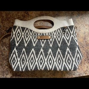 Myra crossbody bag, gray with leather